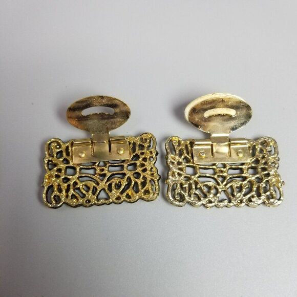 Vintage Tip Toe Gold Tone Filigree Sweater, Dress or Shoe Clips Set Of 2, Estate - Picture 4 of 8
